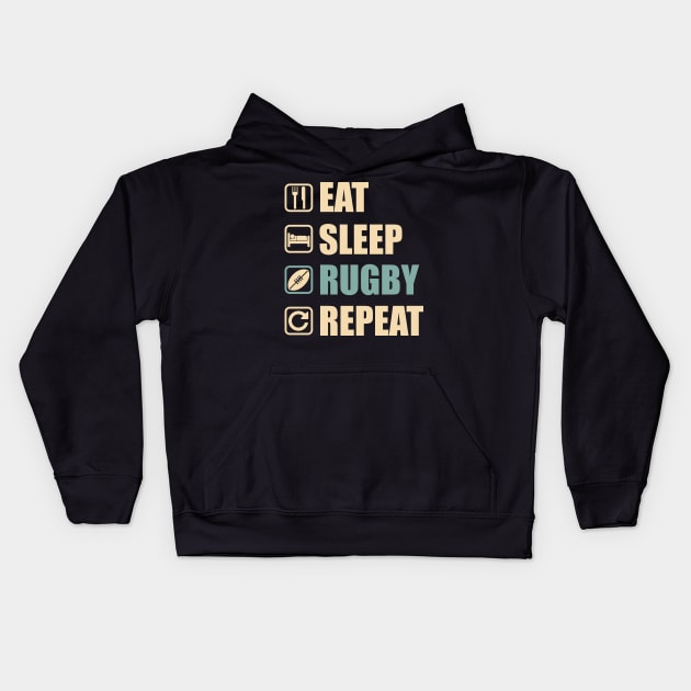 Eat Sleep Rugby Repeat - Funny Rugby Lovers Gift Kids Hoodie by DnB